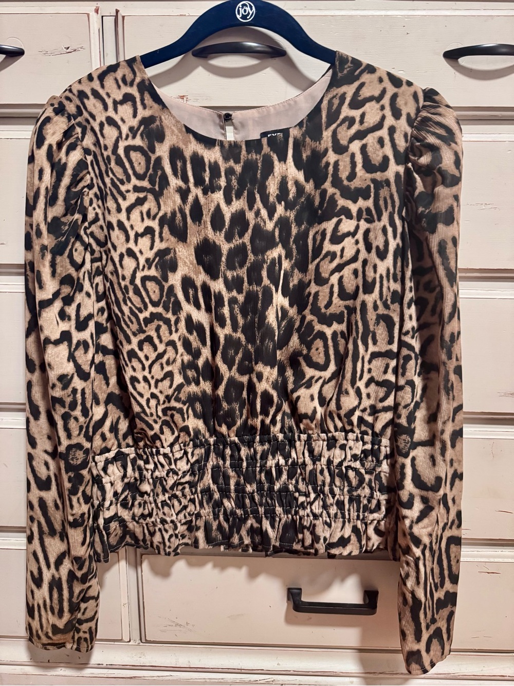 Express Leopard Print Long Sleeve Blouse - Taupe & Black